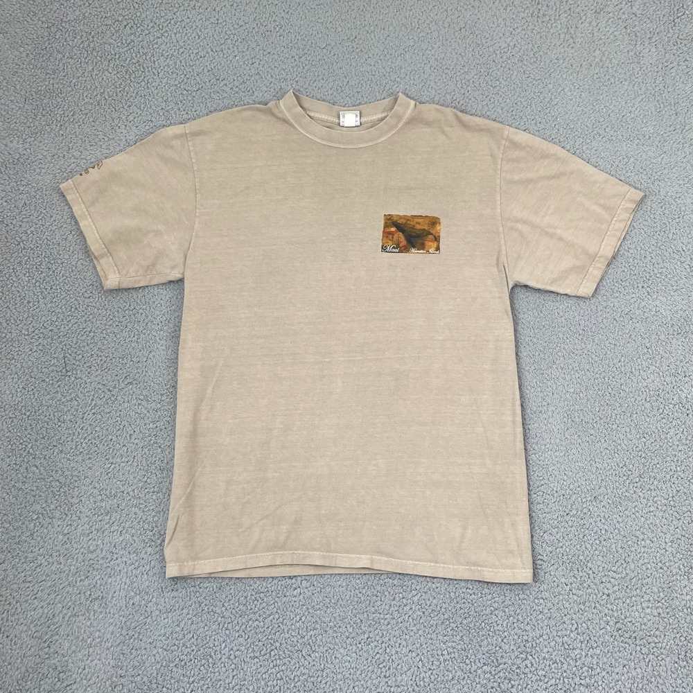 Maui Hawaiian Islands Kona Coffee Dyed Crazy Shirt Men L Tan Destination Tee